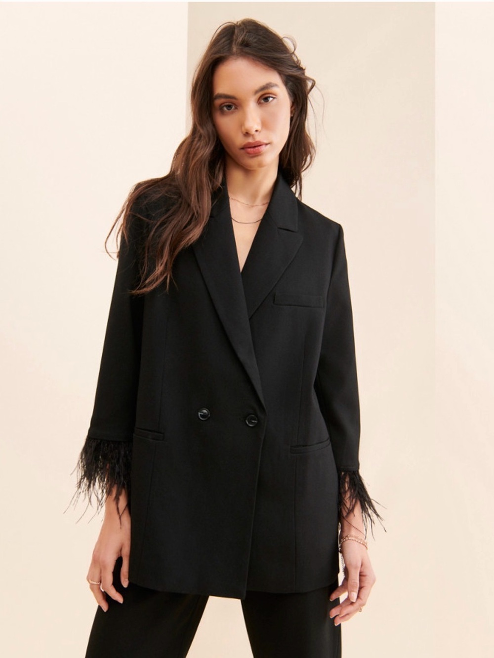 Hutch Faux Feather Trim Black Blazer Size  XS